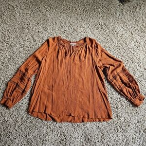 Knox Rose Orange Long Sleeve Blouse with Billowy Sleeves Medium